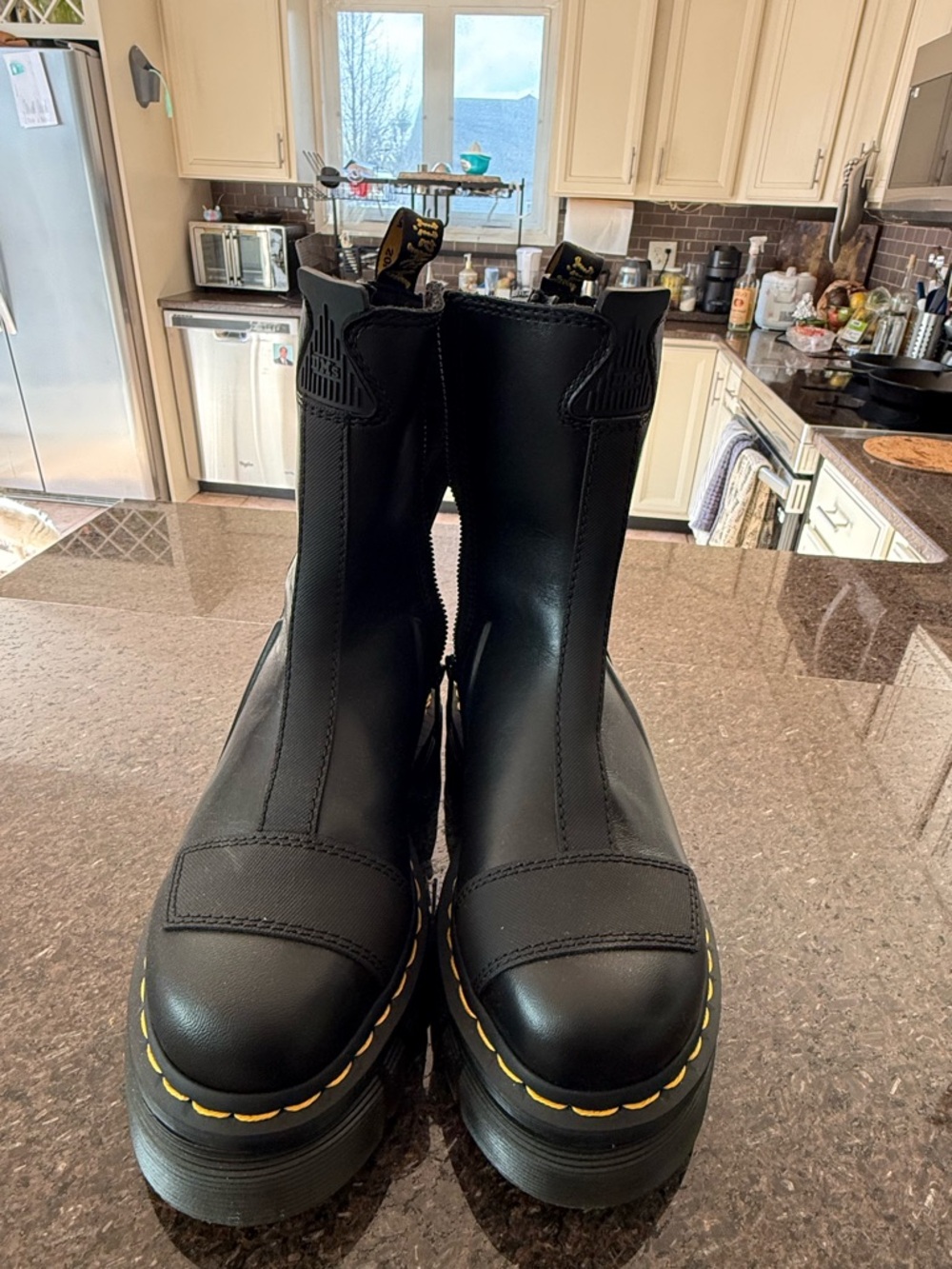 Dr. Martens Black Combat Boots with Yellow Stitching - Picture 3 of 7